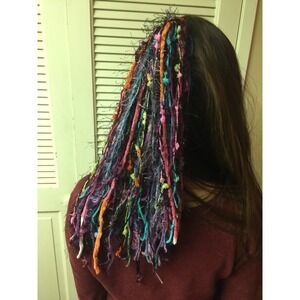 Black / Bright tones- Yarn hair fall / clip for Burning Man or festivals #007